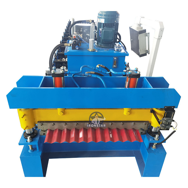 “Power Saving Automatic 836mm PPGI Corrugated Roof Roll Forming Machine Metal Wave Roof Sheet Making Machine PLC Control Power Saving 836mm Corrugated Roof Roll Forming Machine For PPGI Color Steel ”