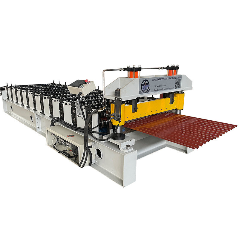 “Power Saving Automatic 836mm PPGI Corrugated Roof Roll Forming Machine Metal Wave Roof Sheet Making Machine PLC Control Power Saving 836mm Corrugated Roof Roll Forming Machine For PPGI Color Steel ”