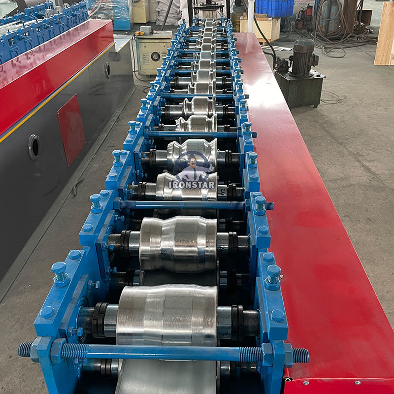 Red 100mm Roller Shutter Roll Forming Machine With Manual Decoiler