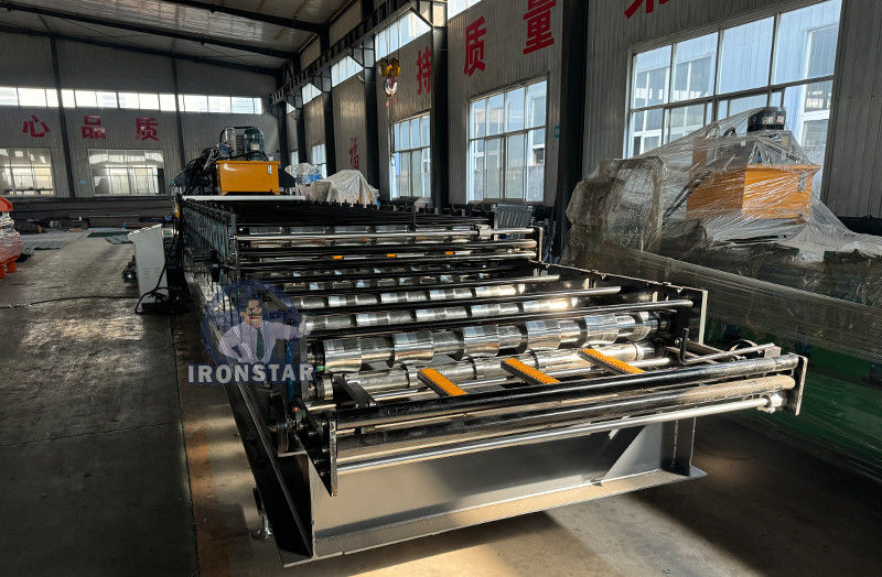 6 rib trapezoidal and 6 rib bamboo tile double layer roll forming machine in Romania 2 layer roll forming machine