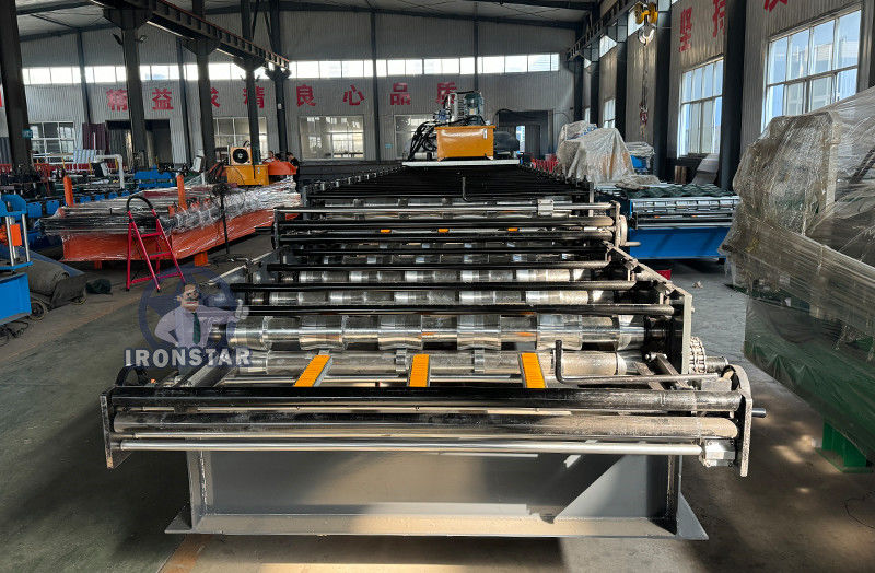 6 rib trapezoidal and 6 rib bamboo tile double layer roll forming machine in Romania 2 layer roll forming machine