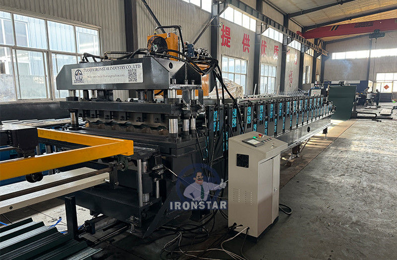 6 rib trapezoidal and 6 rib bamboo tile double layer roll forming machine in Romania 2 layer roll forming machine