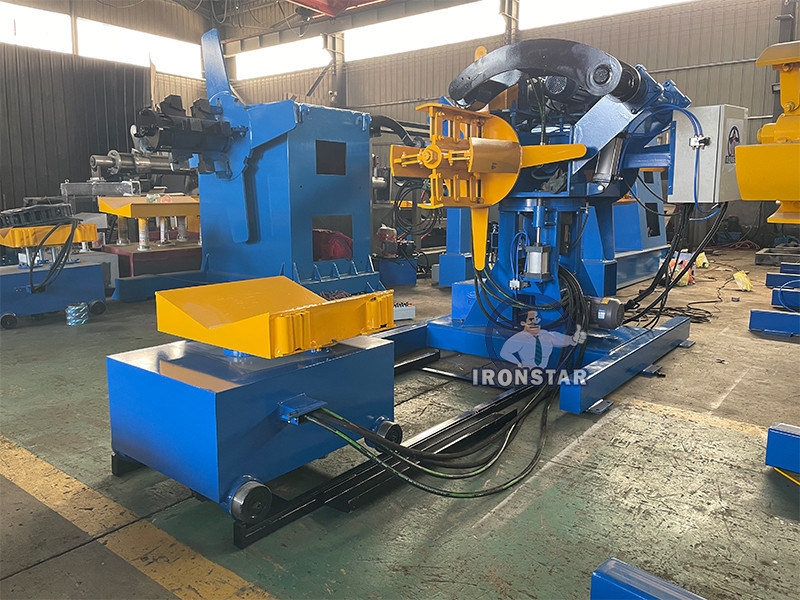 “Automatic 5T Capacity 500mm Width Double Head Hydraulic Uncoiler Decoiler with Loading Trolley for Steel Coil Feeding Line”